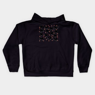 Chickens, cockerels and eggs on a black backround Kids Hoodie